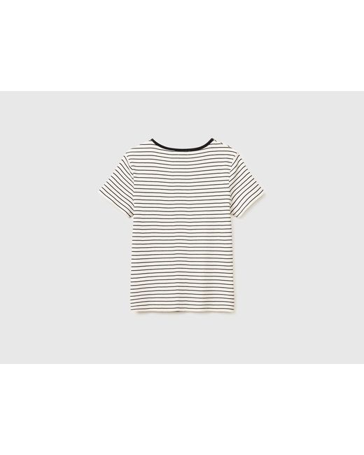 Benetton, T-Shirt Rayé À Col Rond, Taille, Crème, Femme Benetton en coloris Black