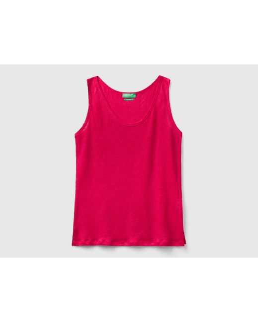 Benetton Red Tank Top In Pure Linen