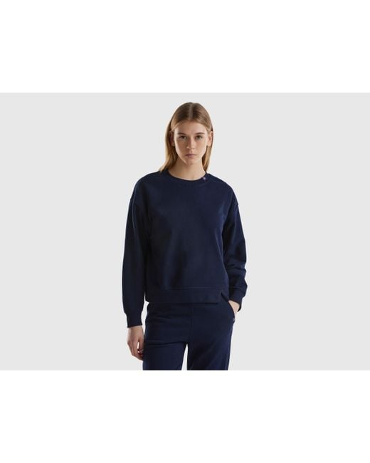 Benetton Blue Pullover Sweatshirt In Cotton Blend