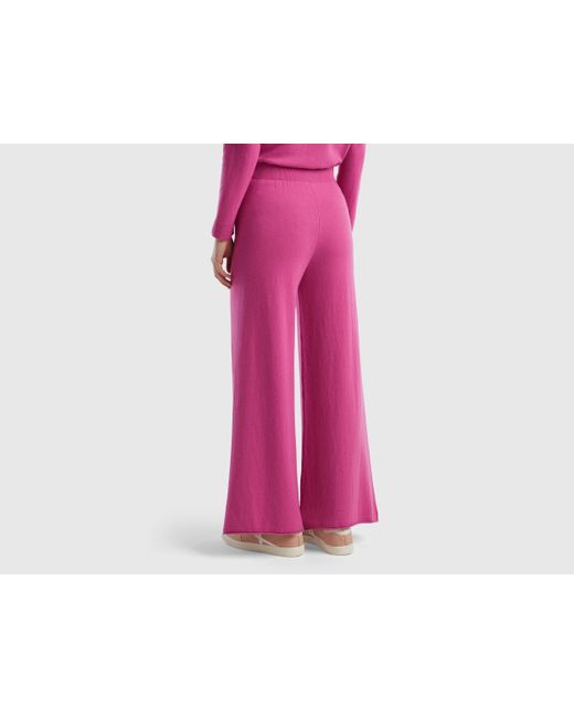 Pantaloni Ampi Rosa In Misto Lana E Cashmere di Benetton in Pink