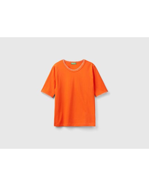 Benetton Orange Cotton Crew Neck T-shirt