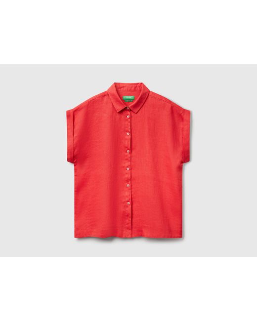 Benetton, Camisa Regular Fit De Puro Lino, Rojo Teja, Mujer Benetton de color Red