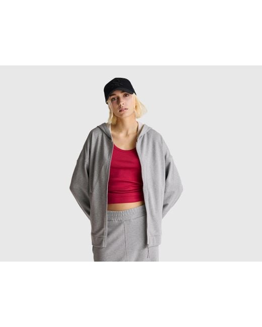 Benetton, Sudadera Con Capucha Y Cremallera 100 Algodón, Talla, Gris Claro, Mujer Benetton de color Black