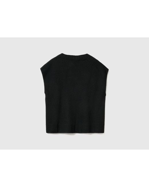 Benetton, Chaleco De Cuello En V De Mezcla De Lana, Talla, Negro, Mujer Benetton de color Black