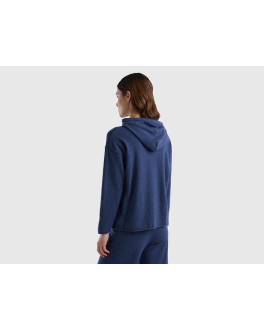Benetton Air Force Blue Cashmere Blend Sweater With Hood