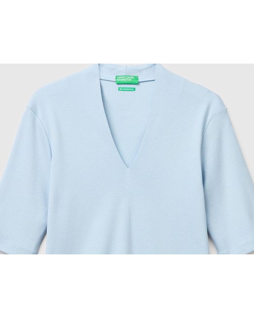 Benetton, T-Shirt Slim Fit En Coton À Fibres Longues, Taille, Bleu Clair, Femme Benetton en coloris Blue