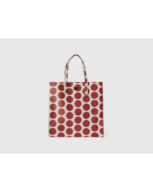 Benetton White Shopping Bag With Red Polka Dots