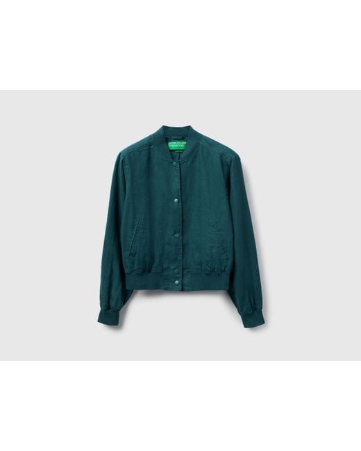 Benetton Blue Benetton, Bomberjacke Aus 100 Leinen, Größe, Dunkelgrün, Damen