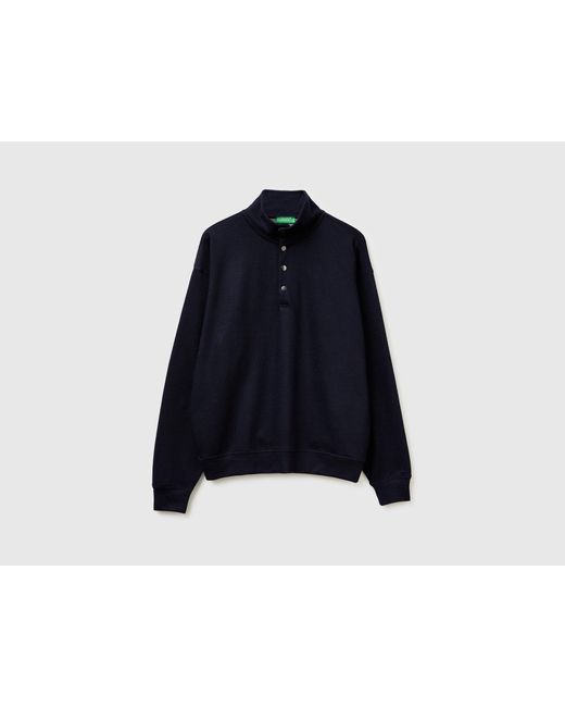 Benetton Blue Benetton, Sweatshirt With Half Button Closure for men