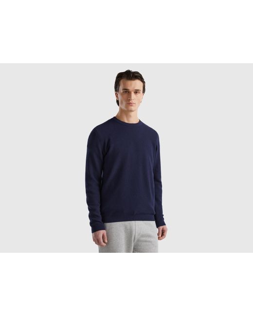 Benetton Blue Sweater In Cashmere Blend for men
