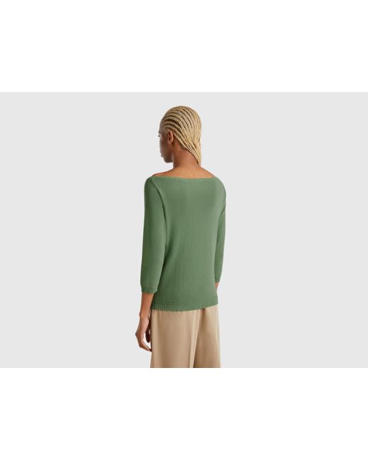Benetton Green Benetton, Pulli Aus 100% Baumwolle Mit Boot-Ausschnitt, Dunkelgrün