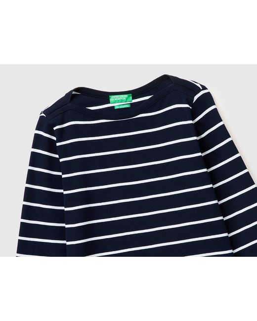 Benetton, T-Shirt Rayé À Col Bateau, Taille, Bleu Foncé, Femme Benetton en coloris Blue