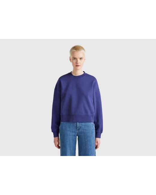 Benetton, Sudadera 100% Algodón Con Logo Estampado, Azul, Mujer Benetton de color Blue