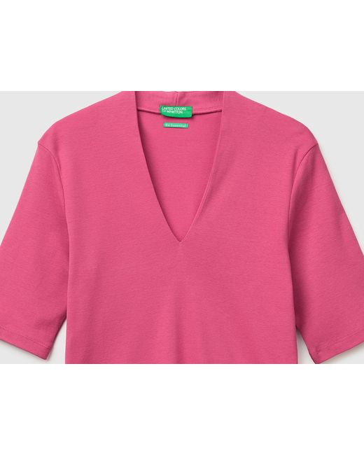 Benetton, T-Shirt Slim Fit En Coton À Fibres Longues, Taille, Prune, Femme Benetton en coloris Pink