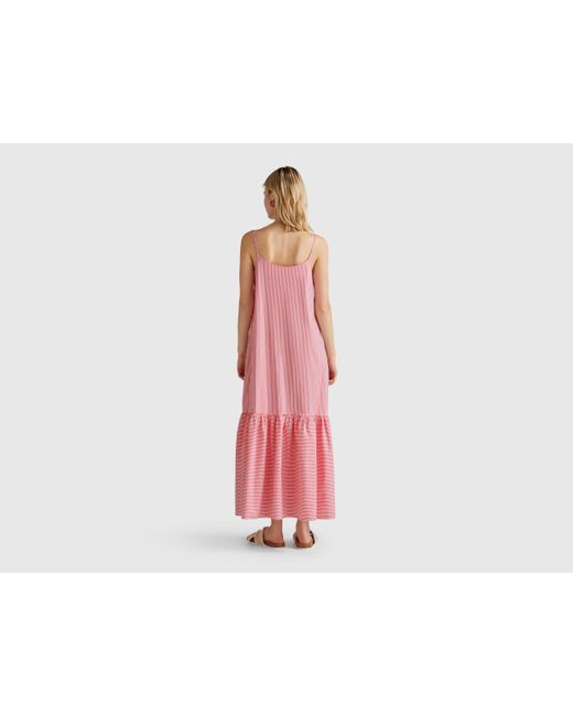 Benetton Black Benetton, Langes Gestreiftes Kleid, Zyklame