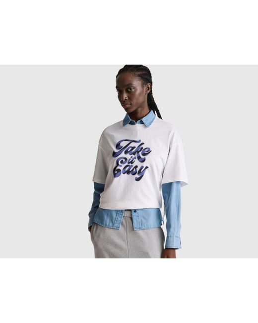 Benetton, Maglietta Con Stampa Slogan, Taglia, Bianco, Donna di Benetton in Black