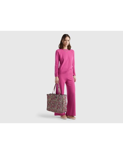 Benetton Pink Wide Trousers In Cashmere And Wool Blend