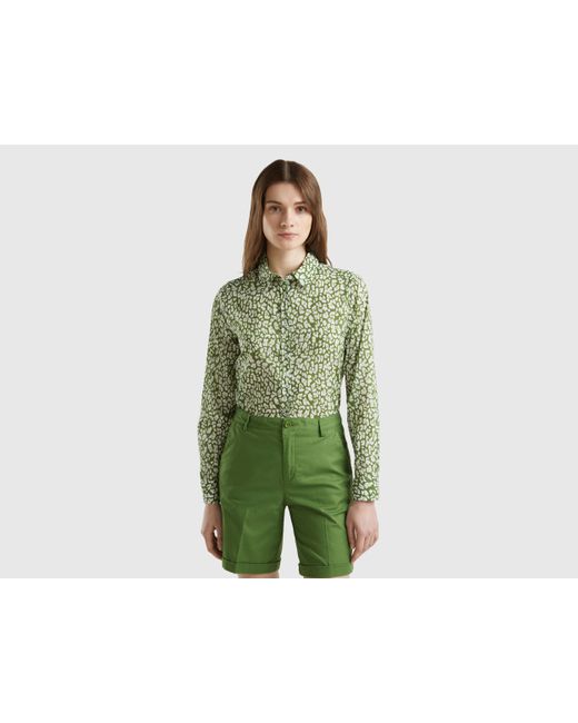 Benetton Green 100% Cotton Patterned Shirt