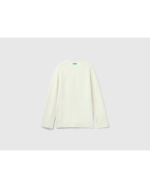 Benetton White Benetton, Turtleneck Sweater With Slits, , Creamy