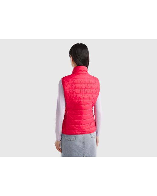 Benetton Red Sleeveless Puffer Jacket With Recycled Wadding