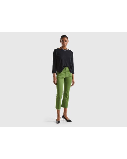 Benetton Green Five-pocket Cropped Trousers