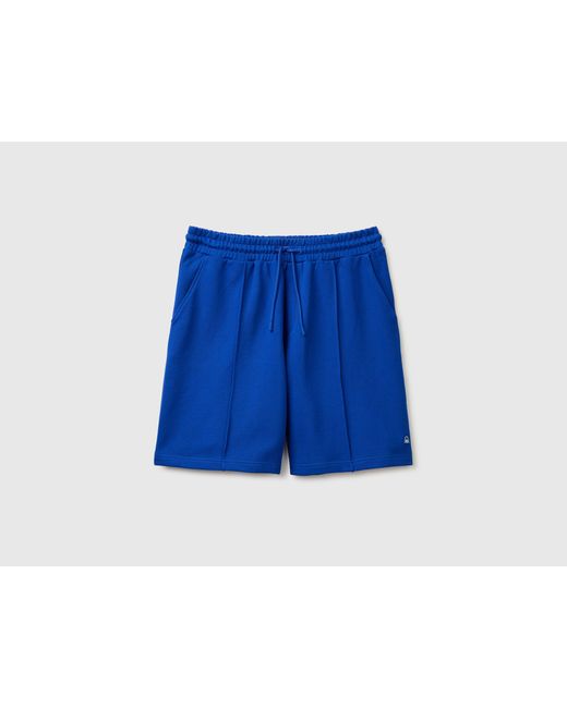 Benetton Blue Benetton, Cotton Fleece Bermuda Shorts for men