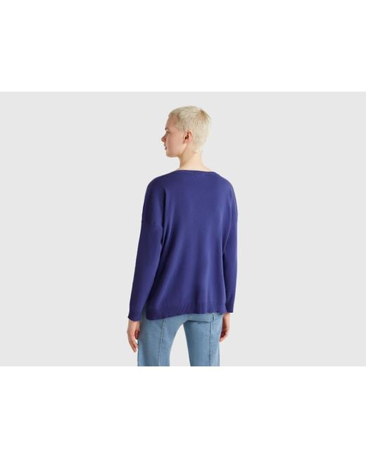 Benetton, Jersey Over Fit De Algodón, Azul, Mujer Benetton de color Blue