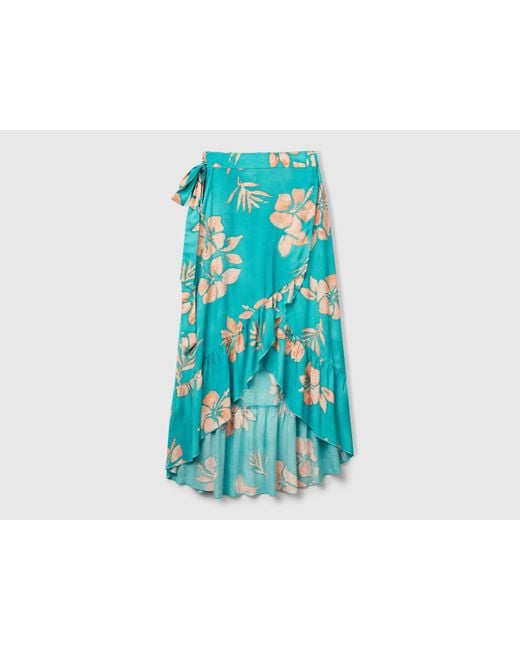 Benetton, Paréo À Imprimé Fleuri, Bleu Vert, Femme Benetton en coloris Blue