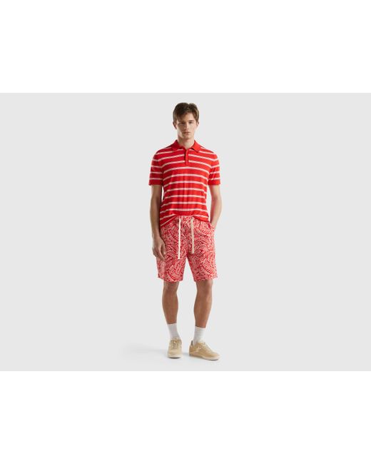 Benetton Red Short Patterned Trousers for men