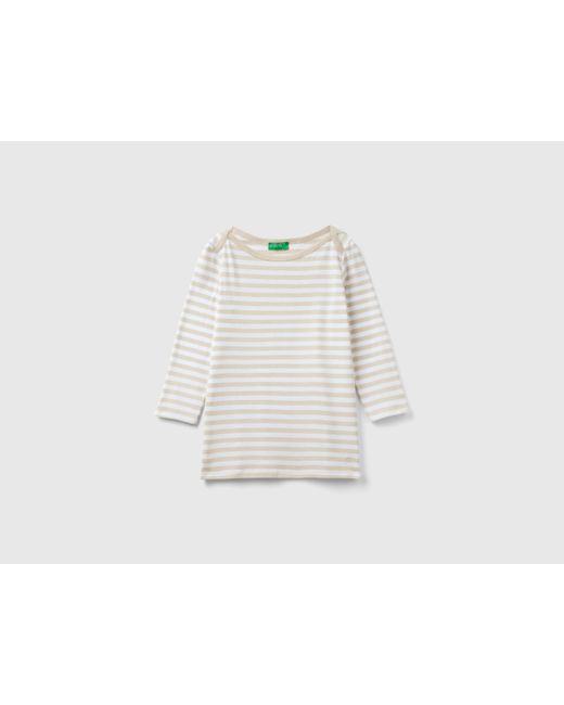Benetton Black Striped 3/4 Sleeve T-shirt In 100% Cotton