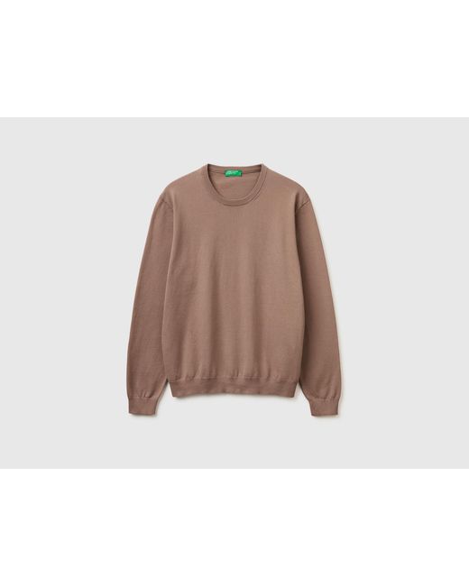 Benetton Brown Benetton, 100% Cotton Crew Neck Top for men