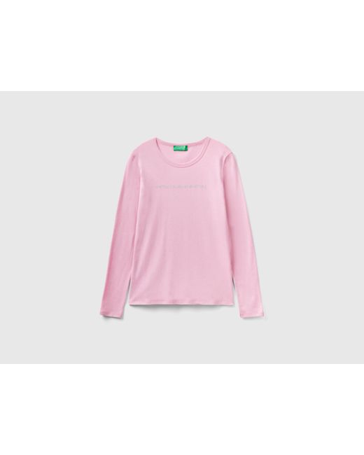 Camiseta De Manga Larga De 100 % Algodón Rosa Pastel Benetton de color Pink