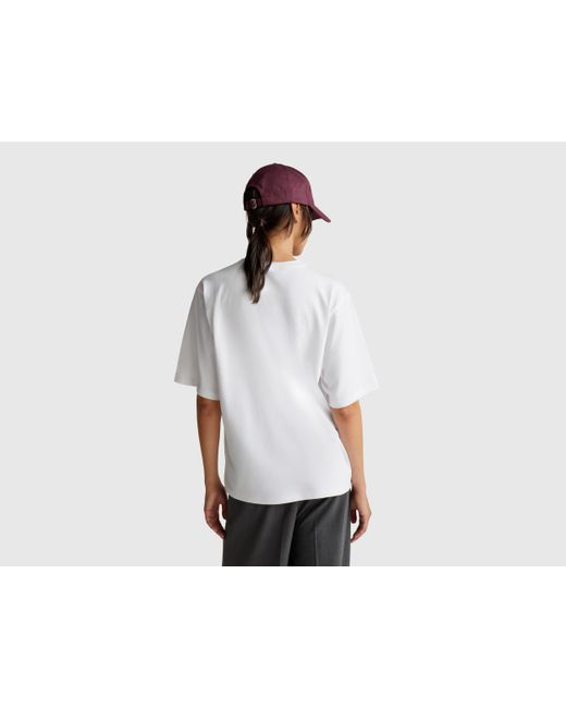 Benetton, T-Shirt Con Stampa Bandana, Taglia, Bianco, Donna di Benetton in Black