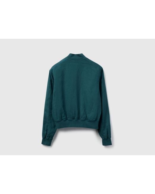 Benetton Blue Benetton, Bomberjacke Aus 100 Leinen, Größe, Dunkelgrün, Damen
