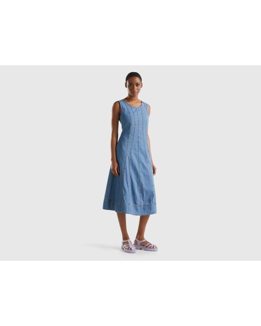 Benetton Blue Fitted Chambray Dress