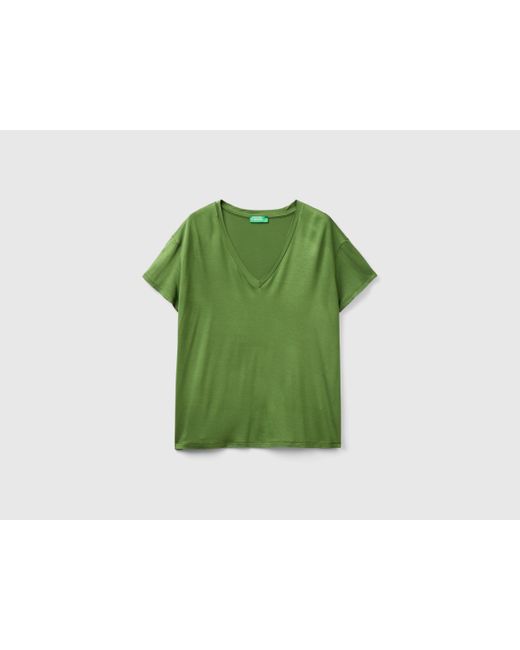Benetton Green T-shirt In Sustainable Stretch Viscose