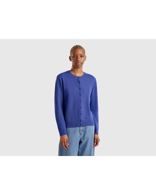 Benetton Blue Benetton, Cornflower Crew Neck Cardigan