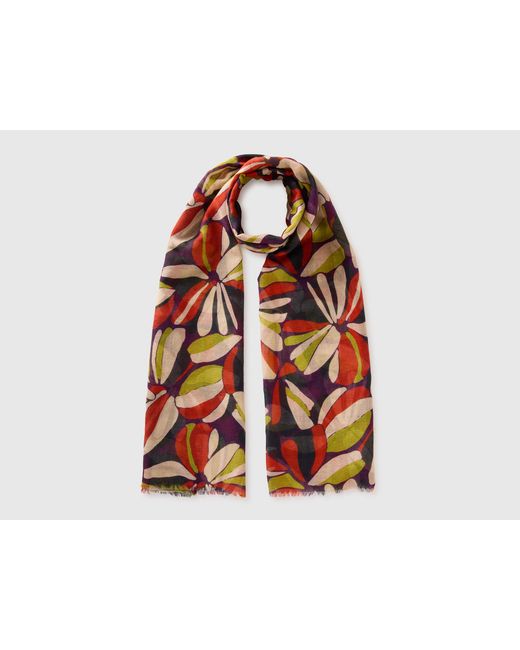 Benetton Red Benetton, Floral Linen Blend Scarf