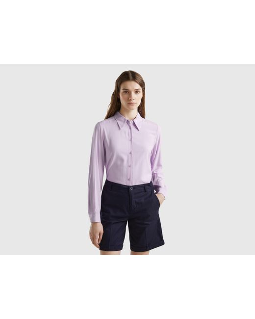 Camisa Regular Fit De Viscosa Sostenible Benetton de color Purple