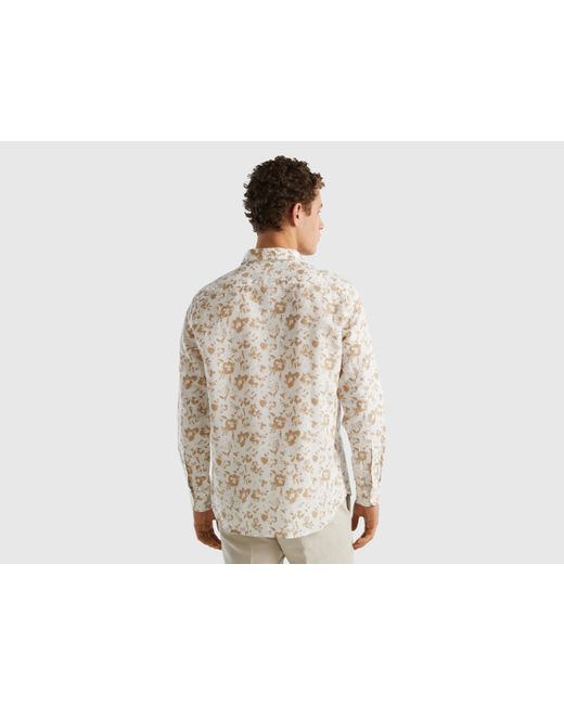 Camisa Floral En Mezcla De Lino Benetton de hombre de color White