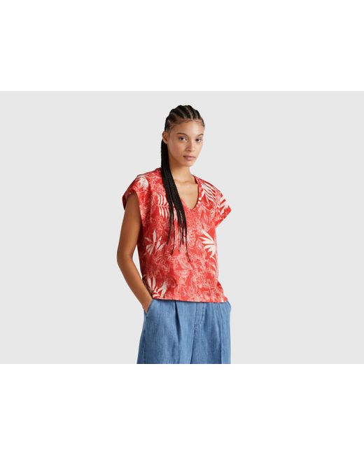 Benetton Red Benetton, T-Shirt Mit Blumendruck, Rot