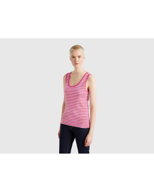 Benetton, Canotta A Righe 100% Cotone, Fragola, Donna di Benetton in Black