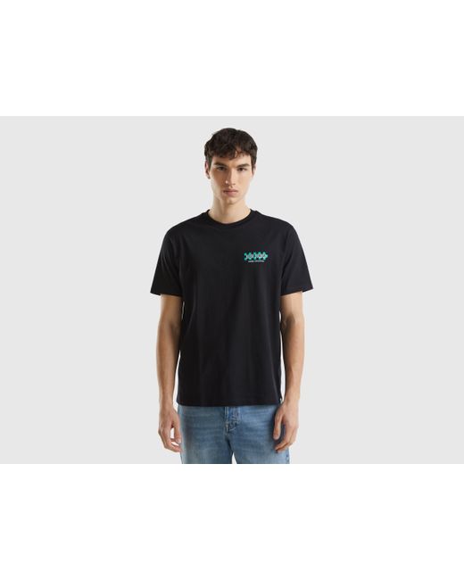 Benetton Black T-shirt With Print In Organic Cotton for men
