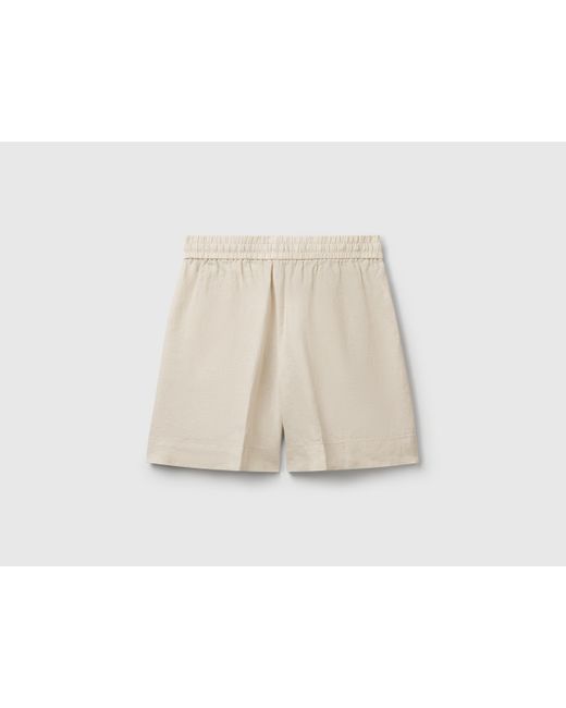 Benetton, Short De Puro Lino Con Cordón, Mujer Benetton de color Black