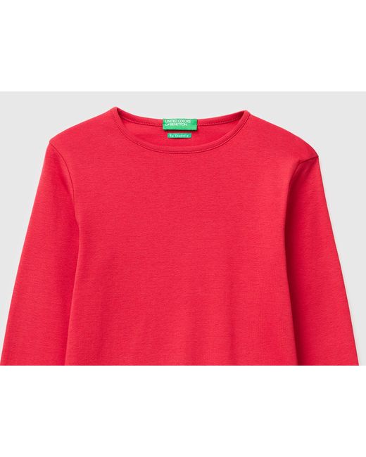 Benetton, T-Shirt À Manches Longues Coupe Ajustée, Taille, Fraise, Femme Benetton en coloris Red