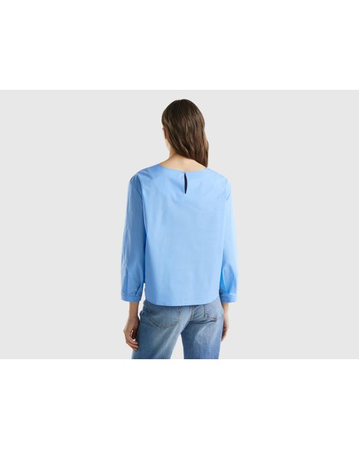 Benetton Blue Bluse In Leichter Baumwolle