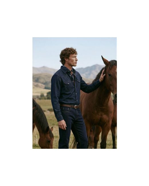 Benetton Blue Benetton, Dark Denim Western Shirt for men