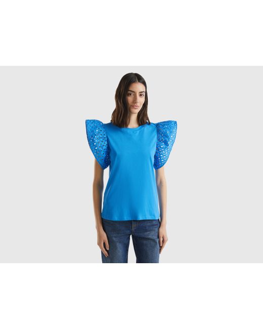 Benetton Blue T-shirt With Ruffled Sleeves