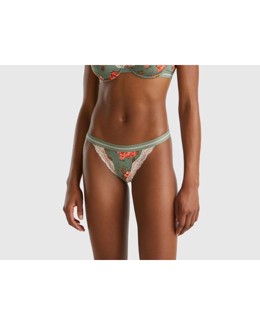 Benetton Black Benetton, Charmeuse Thong With Floral Print, , Light