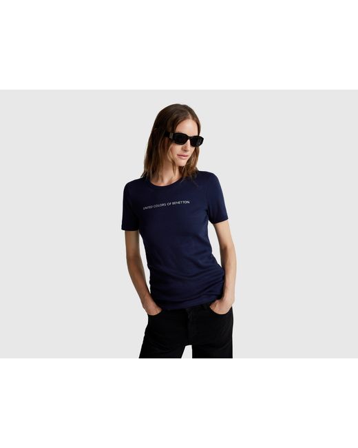 Benetton Blue Benetton, Short Sleeve T-Shirt With Glitter Logo